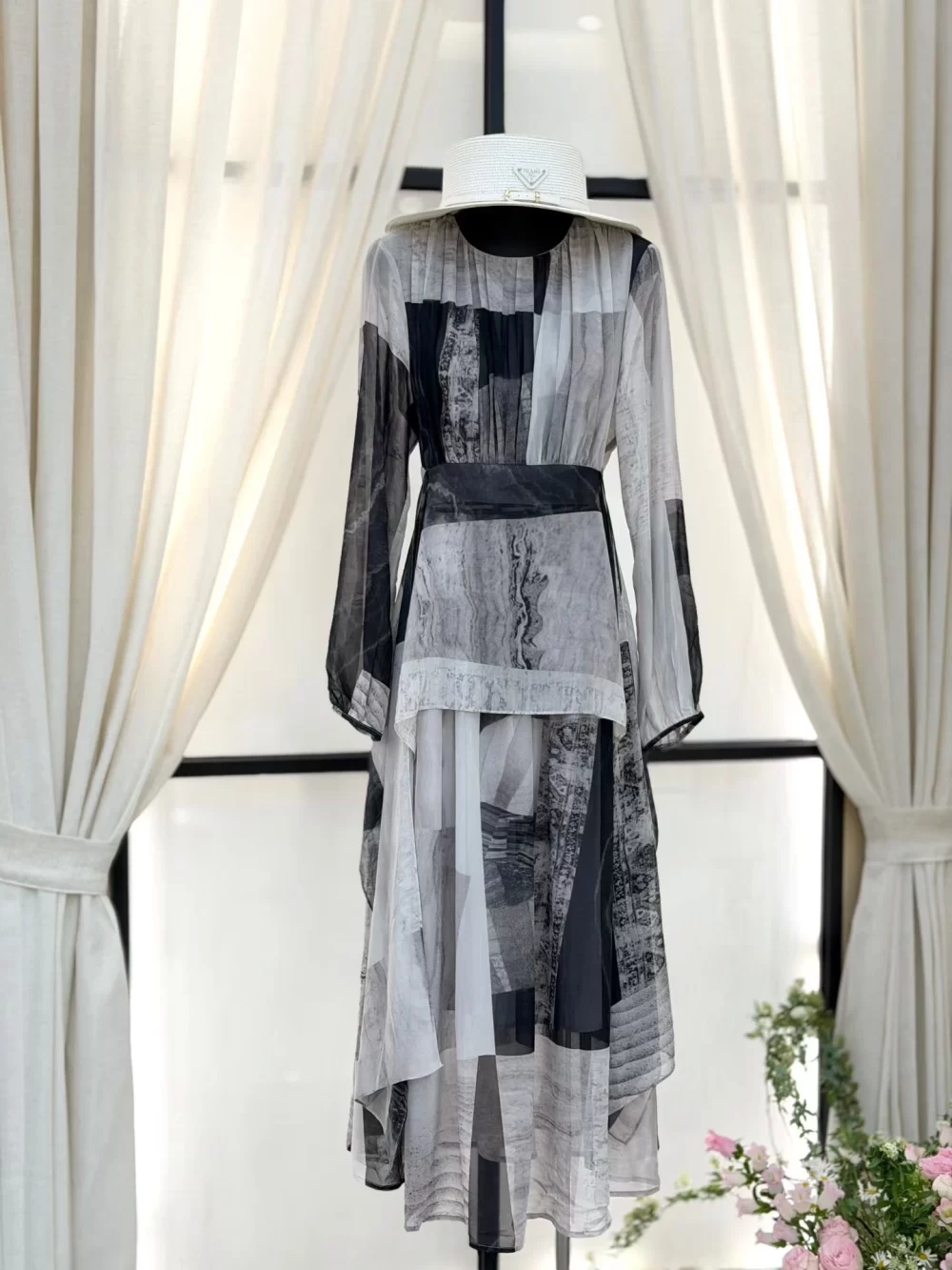 Monochrome Abstract Print Dress